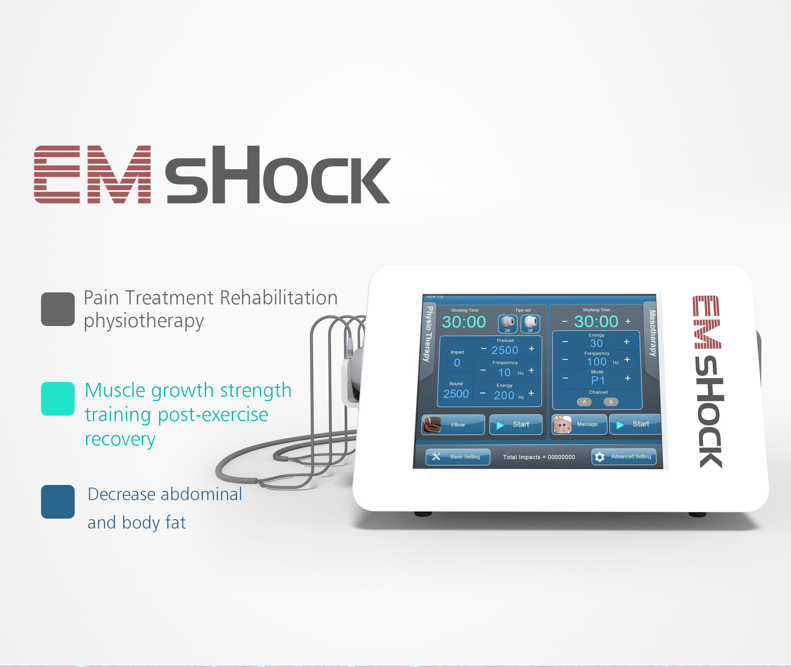 เครื่องบำบัดด้วย Lithotripsy Shockwave EMS บรรเทาอาการปวดกล้ามเนื้อสำหรับส่วนต่างๆของร่างกาย